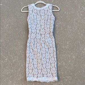 Debbie Carroll White Lace Dress Beaded Backless Knee Length Size XS